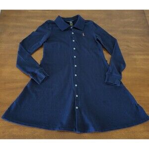 Polo Ralph Lauren Oxford long sleeve Polo Dress Girls French Navy Size 8-10 GUC